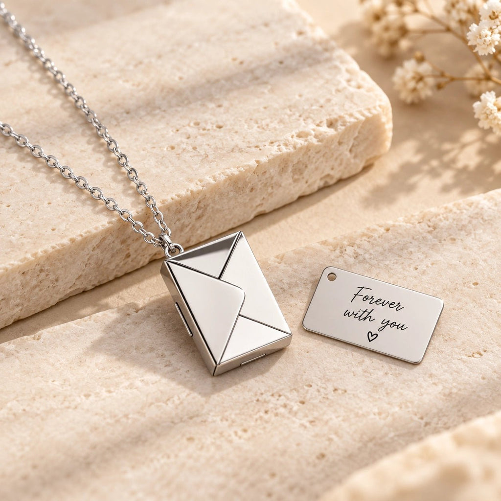 Personalised Envelope Locket Necklace – Engraved Message Keepsake
