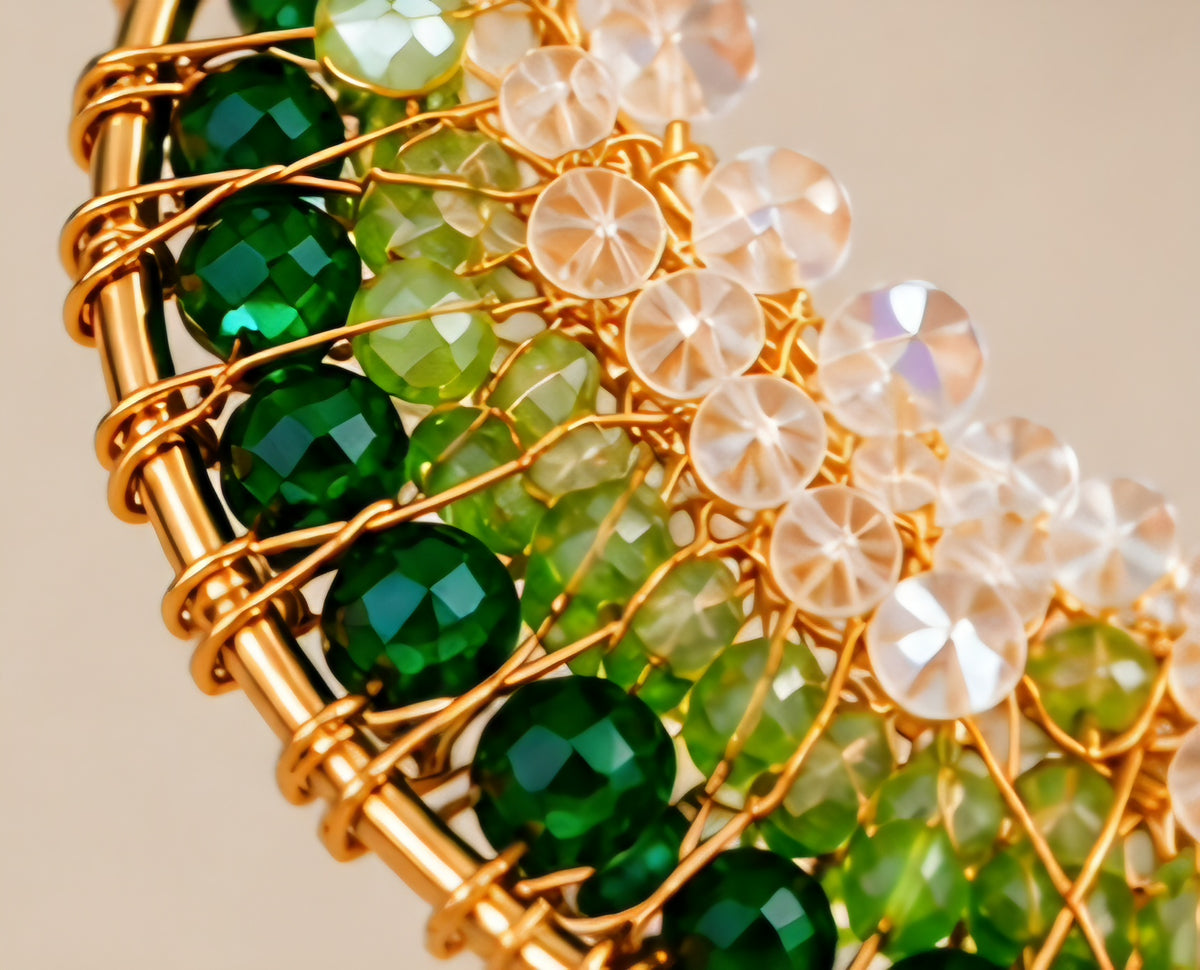Green and Gold Pacific Geode Hand-Wrapped Statement Pendant Necklace