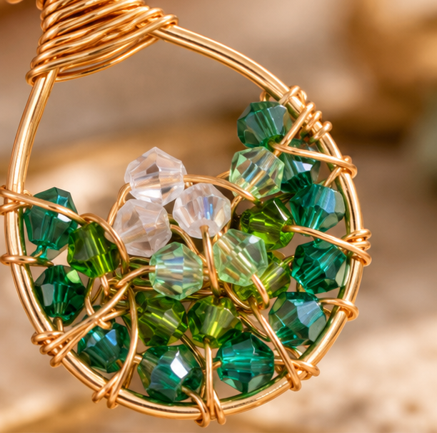 Green and Gold Pacific Geode Hand-Wrapped Statement Earrings