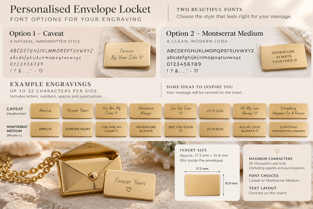 Personalised Envelope Locket Necklace – Engraved Message Keepsake