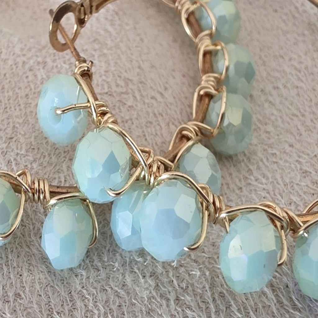 Closeup of gold wire and crystal beads