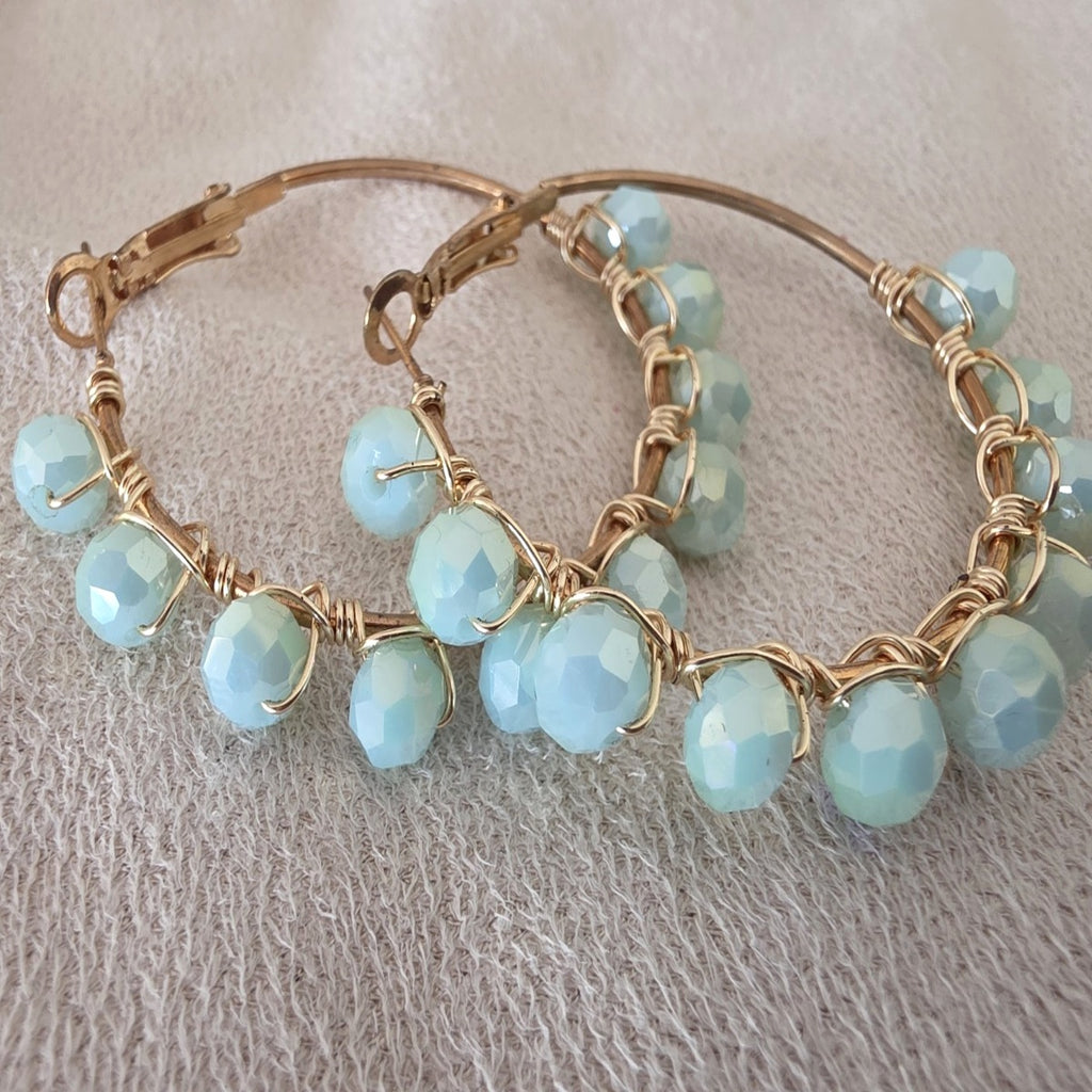 Aqua Cascade aqua crystal gold hoops