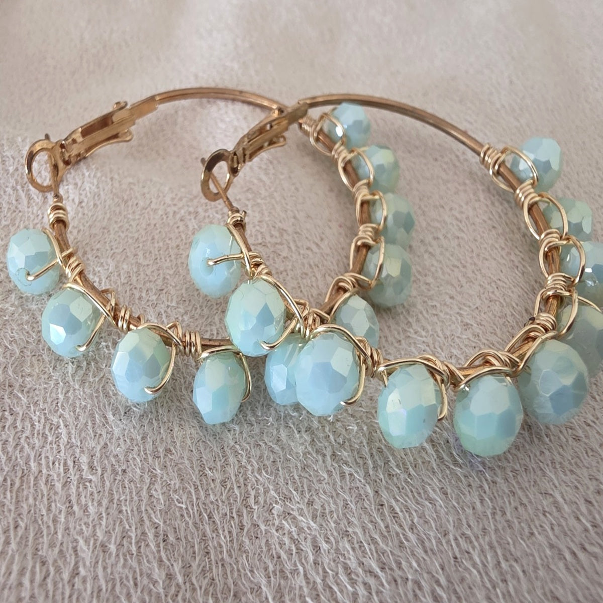 Aqua Cascade aqua crystal gold hoops