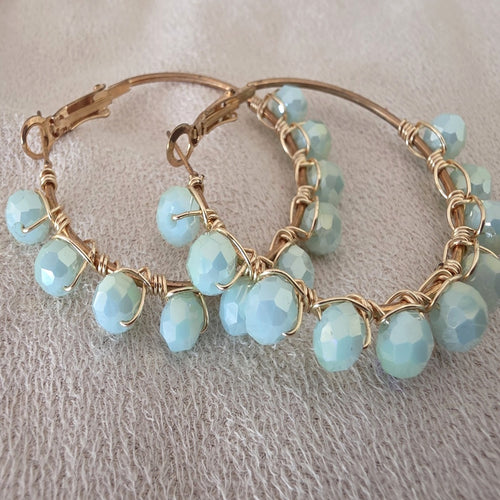 Aqua Cascade aqua crystal gold hoops
