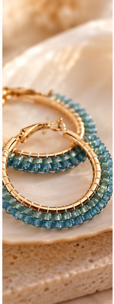 Close-up of blue-green Miyuki beadwork