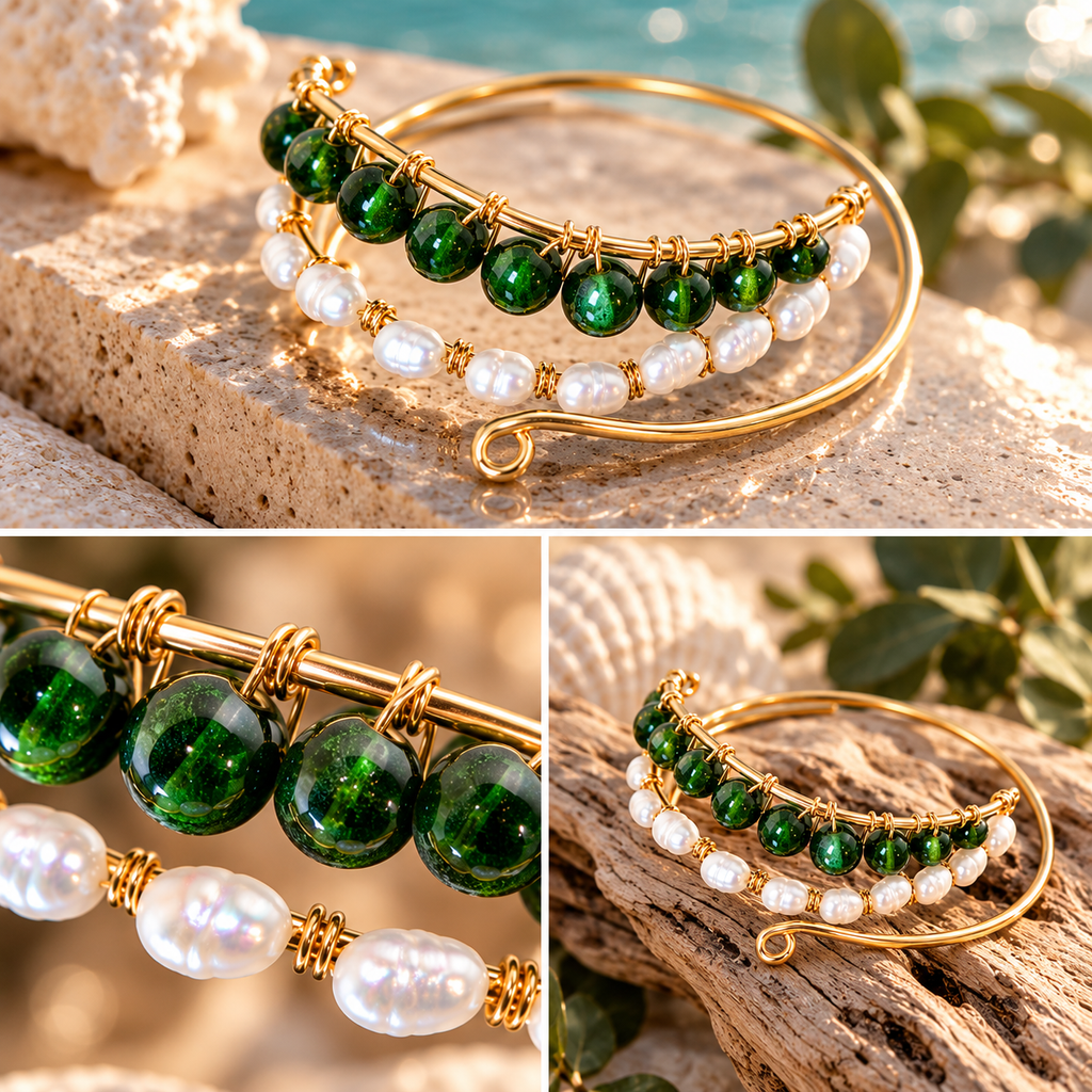AI-styled coastal lifestyle concept of Emerald Pearl cuff