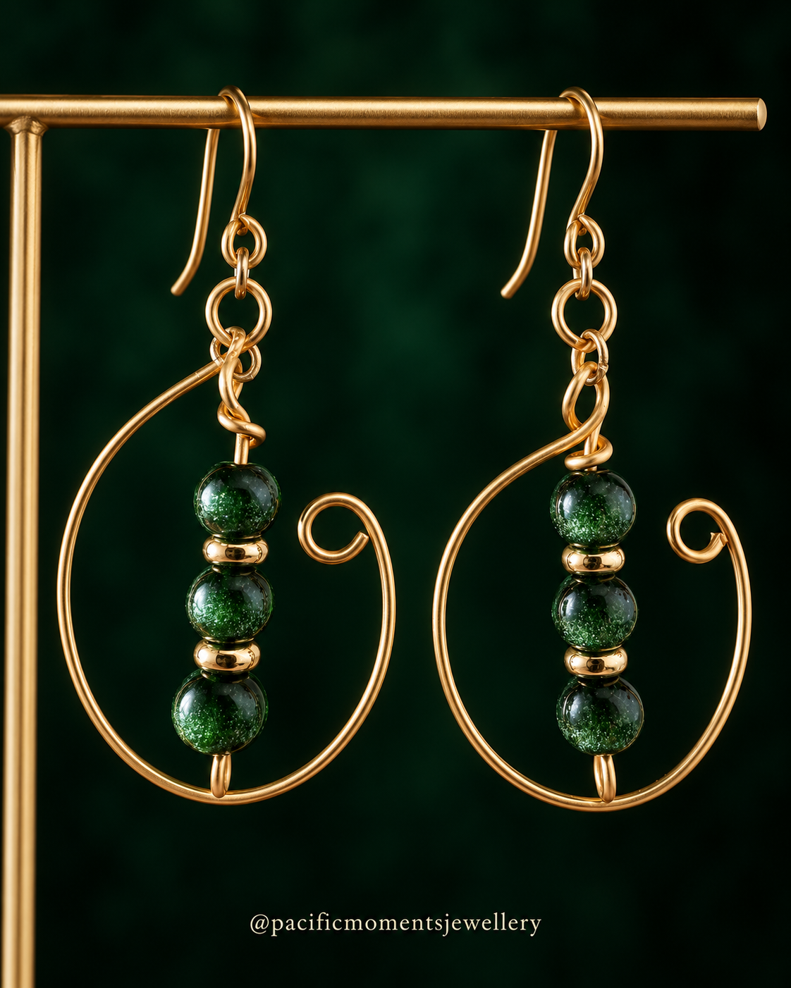 Pacific Moments 'Emerald Current' Dangly French Hook Earrings