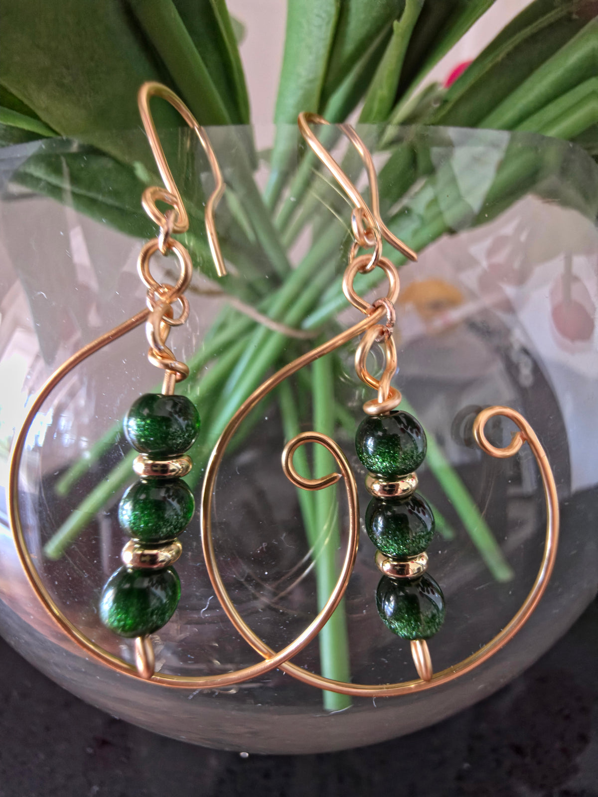 Pacific Moments 'Emerald Current' Dangly French Hook Earrings